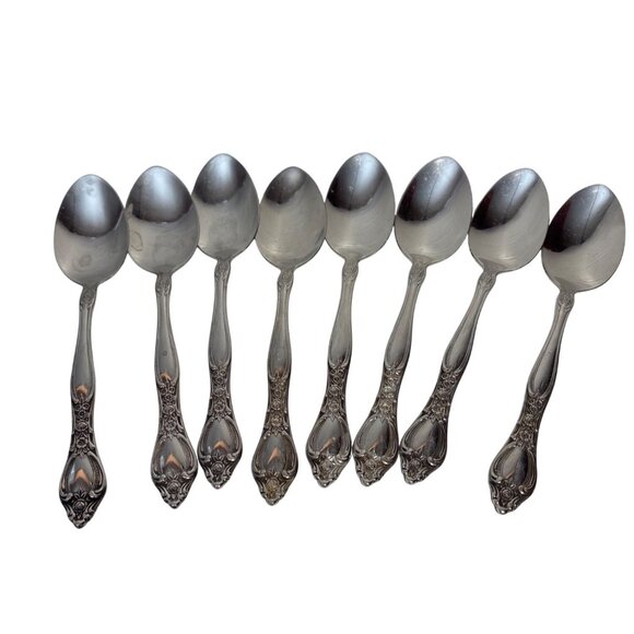 8 Oneida West Bend AFFECTION Stainless Steel Teaspoons Floral Design 6" - Picture 1 of 5